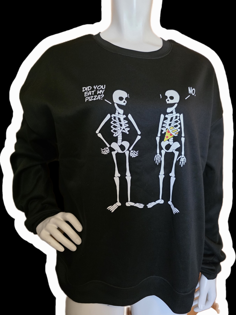 SHEIN Black Crewneck Sweatshirt with Skeleton Pizza Graphic